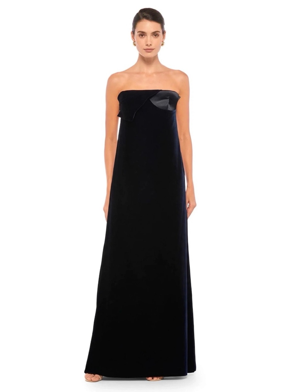 Lanvin Strapless Navy Blue Velvet Gown Evening Dress With Silk Detail On T